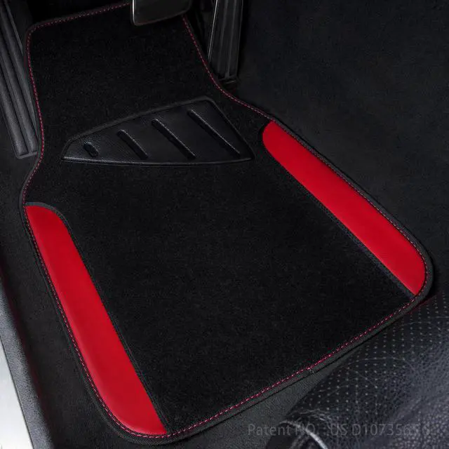 Alt view image 7 of 7 - Rainbow Waterproof Universal Fit Faux Leather Car Carpet- Anti-Slip Nibbed Backing Floor Mats for SUV, Vans,Sedans,Trucks, Automotive Set of 4 for Women (Black with Red)