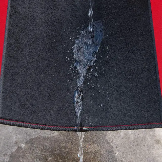 Alt view image 5 of 7 - Rainbow Waterproof Universal Fit Faux Leather Car Carpet- Anti-Slip Nibbed Backing Floor Mats for SUV, Vans,Sedans,Trucks, Automotive Set of 4 for Women (Black with Red)