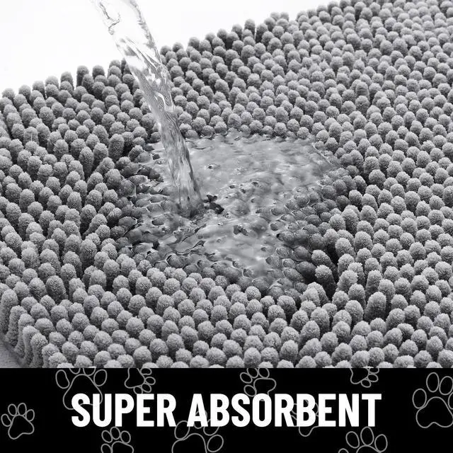 Alt view image 5 of 7 - Dog Door Mat for Muddy Paws, Absorbent Dirt Trapper Non Slip Quick Dry Washable Chenille Mat for Mud Dogs, Entry Rug for Indoor and Outdoor (30x20 Inches, Grey and Black)