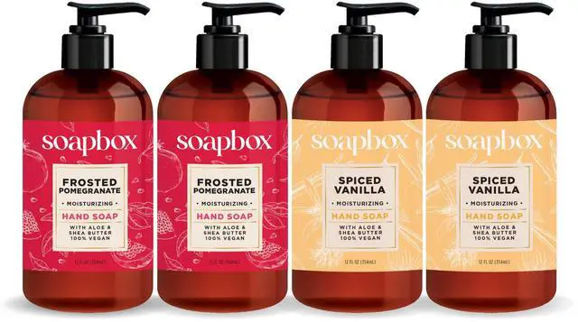 Main image of Spiced Vanilla & Frosted Pomegranate Liquid Hand Soap, Moisturizing Hand Wash - Gentle Cleanser for Hands - Clean Ingredients Free of Harsh Chemicals, Sulfates, Parabens & Silicones - 4 Pack
