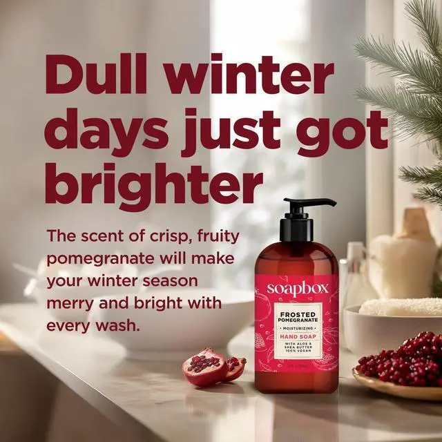 Alt view image 2 of 7 - Spiced Vanilla & Frosted Pomegranate Liquid Hand Soap, Moisturizing Hand Wash - Gentle Cleanser for Hands - Clean Ingredients Free of Harsh Chemicals, Sulfates, Parabens & Silicones - 4 Pack