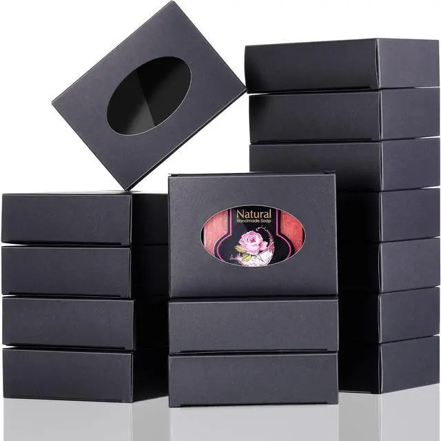 Main image of 30 Pcs Soap Boxes for Homemade Soaps 3.8 x 2.8 x 1.2 Inch Rectangle Soap Boxes with Window Small Gift Wrapping Box for Soaps Packaging Bakery Cookies Candy Party Favor Supplies(Black)