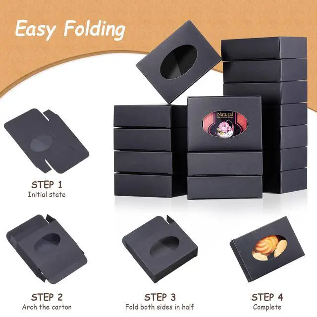Alt view image 4 of 7 - 30 Pcs Soap Boxes for Homemade Soaps 3.8 x 2.8 x 1.2 Inch Rectangle Soap Boxes with Window Small Gift Wrapping Box for Soaps Packaging Bakery Cookies Candy Party Favor Supplies(Black)