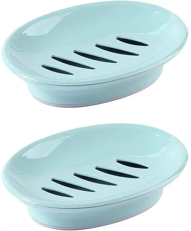 Main image of 2-Pack Soap Dish with Drain Plastic Sponge Holder Easy Cleaning Soap Saver Tray Caddy Keep Dry Stop Mushy for Shower Bathroom Kitchen(Blue)