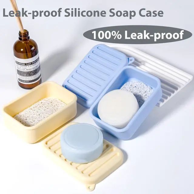 Alt view image 2 of 7 - 2PC Portable Leakproof Travel Soap Case, Silicone Travel Soap Case, Compact Soap Holder with Drainage Layer, Travel Soap Holder for Camping, Gym, Outdoor (Blue&Yellow)