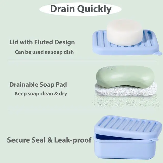 Alt view image 4 of 7 - 2PC Portable Leakproof Travel Soap Case, Silicone Travel Soap Case, Compact Soap Holder with Drainage Layer, Travel Soap Holder for Camping, Gym, Outdoor (Blue&Yellow)