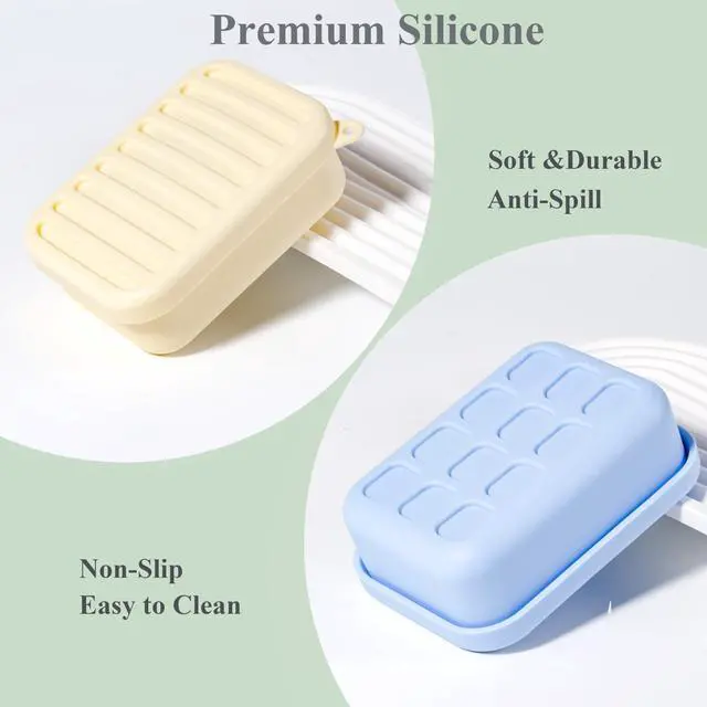 Alt view image 3 of 7 - 2PC Portable Leakproof Travel Soap Case, Silicone Travel Soap Case, Compact Soap Holder with Drainage Layer, Travel Soap Holder for Camping, Gym, Outdoor (Blue&Yellow)