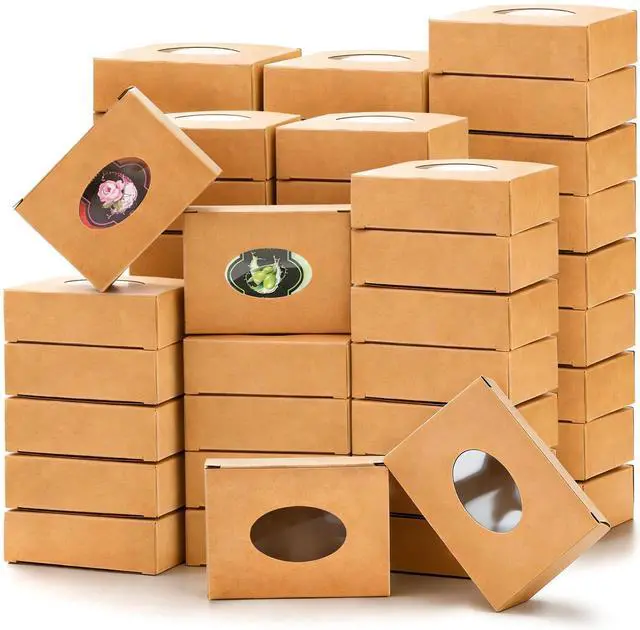 Main image of 100Pcs Soap Boxes with Window, Rectangle Kraft Box for Handmade Soap