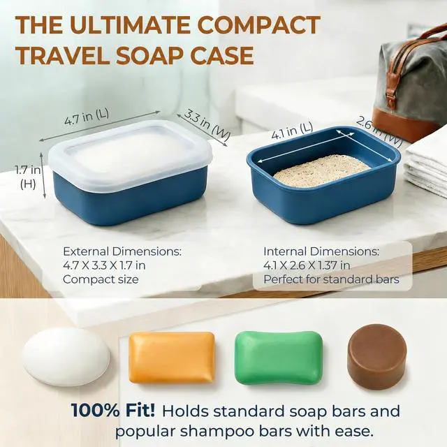 Alt view image 2 of 7 - Compact Leakproof Silicone Travel Soap Case, Portable Soap Container with Drainage Layer - 2026 Travel Essentials for Camping, Gym & Shower (Blue)