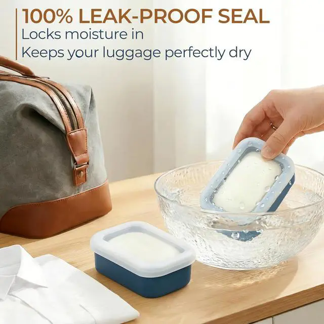 Alt view image 3 of 7 - Compact Leakproof Silicone Travel Soap Case, Portable Soap Container with Drainage Layer - 2026 Travel Essentials for Camping, Gym & Shower (Blue)