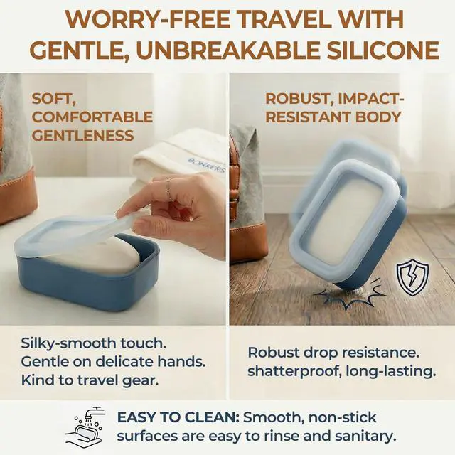 Alt view image 6 of 7 - Compact Leakproof Silicone Travel Soap Case, Portable Soap Container with Drainage Layer - 2026 Travel Essentials for Camping, Gym & Shower (Blue)