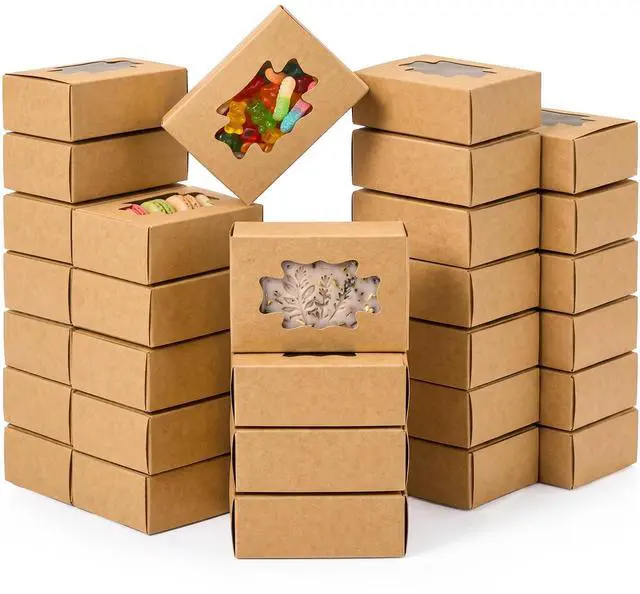 Main image of 100 Pack Soap Boxes with Window, Kraft Paper Treat Cookies Boxes, Rectangle Small Soap Gift Wrappers Packaging Box, Soap Making Supplies for Bakery, Chocolate, Sweet, Jewelry Display