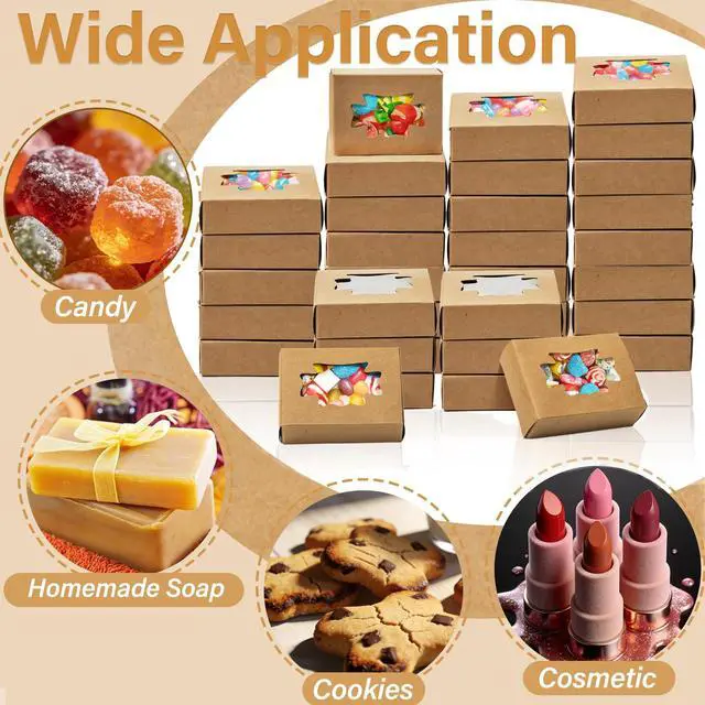 Alt view image 4 of 7 - 100 Pack Soap Boxes with Window, Kraft Paper Treat Cookies Boxes, Rectangle Small Soap Gift Wrappers Packaging Box, Soap Making Supplies for Bakery, Chocolate, Sweet, Jewelry Display