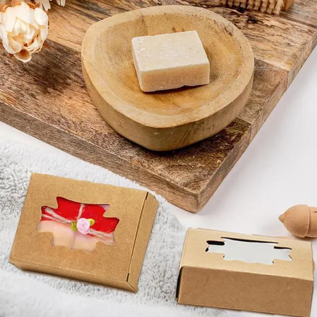 Alt view image 6 of 7 - 100 Pack Soap Boxes with Window, Kraft Paper Treat Cookies Boxes, Rectangle Small Soap Gift Wrappers Packaging Box, Soap Making Supplies for Bakery, Chocolate, Sweet, Jewelry Display