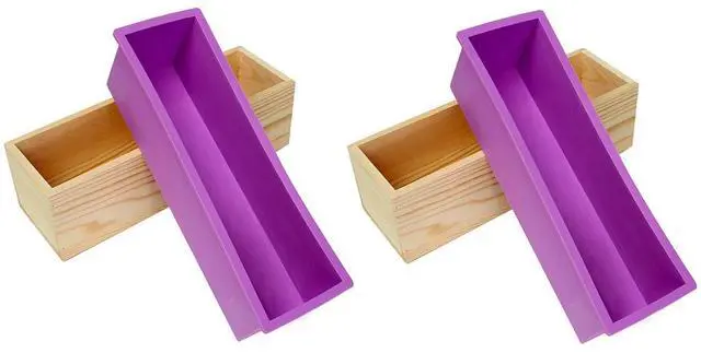 Main image of 2PCS Soap Mold Flexible Rectangular Soap Silicone Mold with Wood Box
