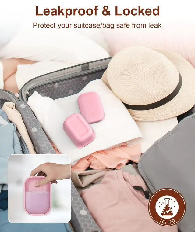 Alt view image 5 of 6 - 2 Pack Travel Soap Container, Portable Soap Holder with Lid, Travel Bar Soap Holder, Soap Case for Camping Gym Travel, Soap Box for Bathroom,Pink