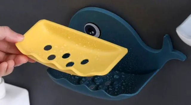 Alt view image 3 of 6 - 1 piece Children's soap Box, Suitable for Shower, Bathroom, Kitchen, Bathtub, Cartoon soap Box, no Need to Punch Installation (Deep Blue)