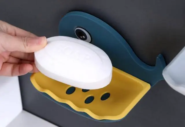 Alt view image 4 of 6 - 1 piece Children's soap Box, Suitable for Shower, Bathroom, Kitchen, Bathtub, Cartoon soap Box, no Need to Punch Installation (Deep Blue)