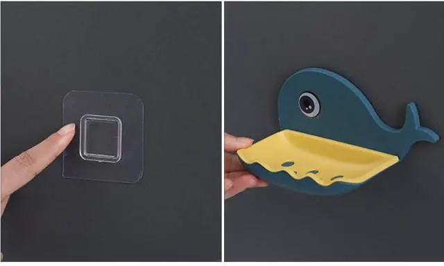 Alt view image 6 of 6 - 1 piece Children's soap Box, Suitable for Shower, Bathroom, Kitchen, Bathtub, Cartoon soap Box, no Need to Punch Installation (Deep Blue)