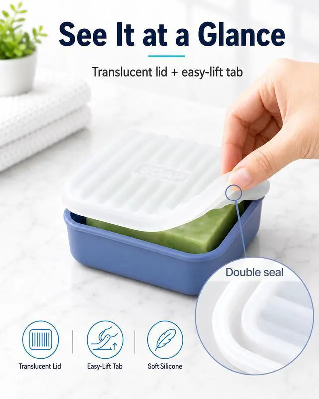 Alt view image 4 of 7 - Square Travel Soap Case, Silicone Bar Soap Holder Travel