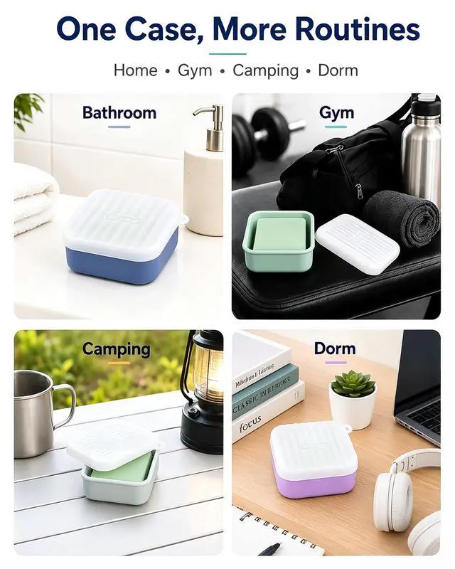 Alt view image 7 of 7 - Square Travel Soap Case, Silicone Bar Soap Holder Travel