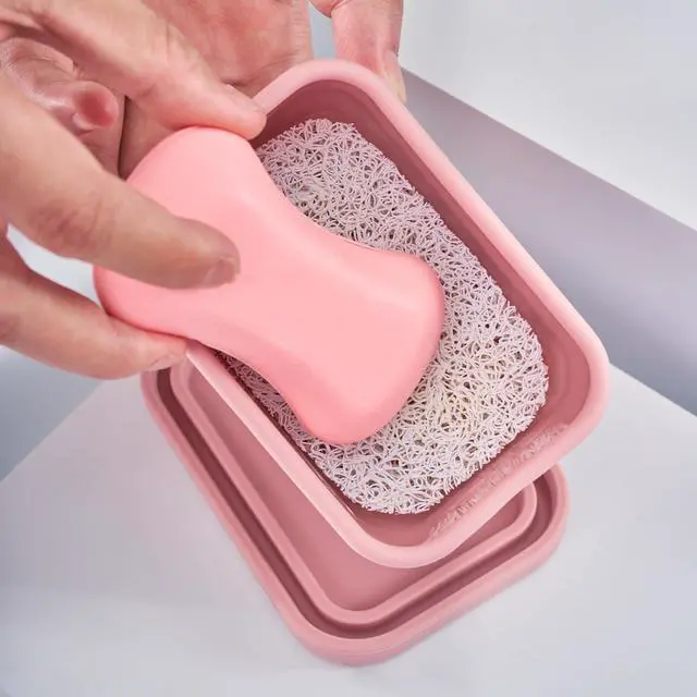 Main image of Leakproof Travel Soap Case, Silicone Soap Box with Draining Layer, Compact Bar Soap Container, Suitable for Camping, Gym, Bathroom, Outdoor Essentials (Pink)