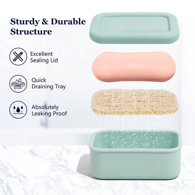 Alt view image 4 of 6 - Leakproof Travel Soap Case, Silicone Soap Box with Draining Layer, Compact Bar Soap Container, Suitable for Camping, Gym, Bathroom, Outdoor Essentials (Pink)