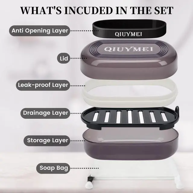 Alt view image 2 of 7 - Travel Soap Box,soap Bar Holder Dish Container Case with Soap Bag & Silicone Band,Strong Sealing Leak Proof Portable,Best for Bathroom/Camping/Gym/Business Trip (Black)