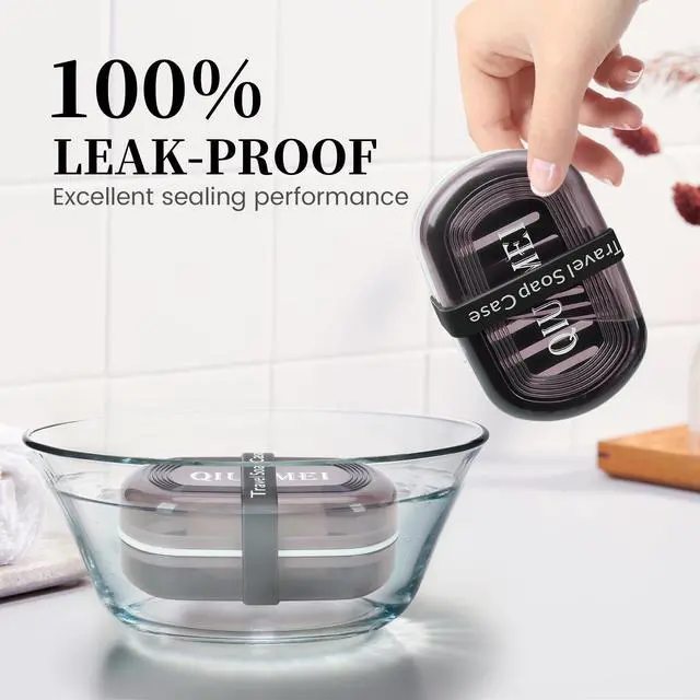 Alt view image 3 of 7 - Travel Soap Box,soap Bar Holder Dish Container Case with Soap Bag & Silicone Band,Strong Sealing Leak Proof Portable,Best for Bathroom/Camping/Gym/Business Trip (Black)