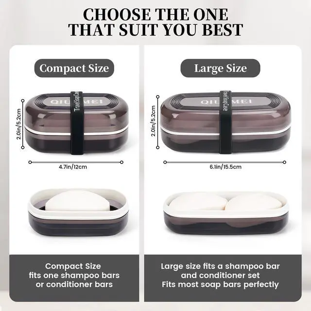 Alt view image 7 of 7 - Travel Soap Box,soap Bar Holder Dish Container Case with Soap Bag & Silicone Band,Strong Sealing Leak Proof Portable,Best for Bathroom/Camping/Gym/Business Trip (Black)
