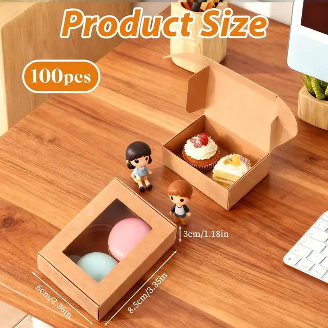 Alt view image 2 of 7 - 100 Pcs Soap Boxes for Homemade Soap, 3.35 x 2.36 x 1.18 Inch Brown Rectangular Paper Soaps Packaging Boxes Small Multifunctional Treat Box with Window for Soaps, Bakery, Candy, Party Treats