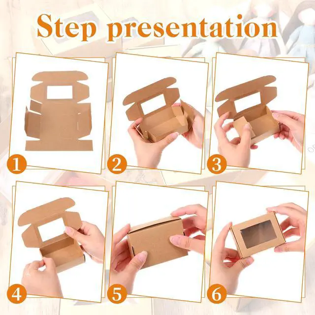 Alt view image 4 of 7 - 100 Pcs Soap Boxes for Homemade Soap, 3.35 x 2.36 x 1.18 Inch Brown Rectangular Paper Soaps Packaging Boxes Small Multifunctional Treat Box with Window for Soaps, Bakery, Candy, Party Treats