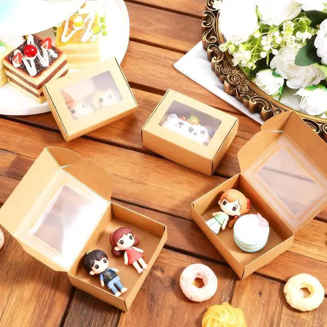 Alt view image 5 of 7 - 100 Pcs Soap Boxes for Homemade Soap, 3.35 x 2.36 x 1.18 Inch Brown Rectangular Paper Soaps Packaging Boxes Small Multifunctional Treat Box with Window for Soaps, Bakery, Candy, Party Treats