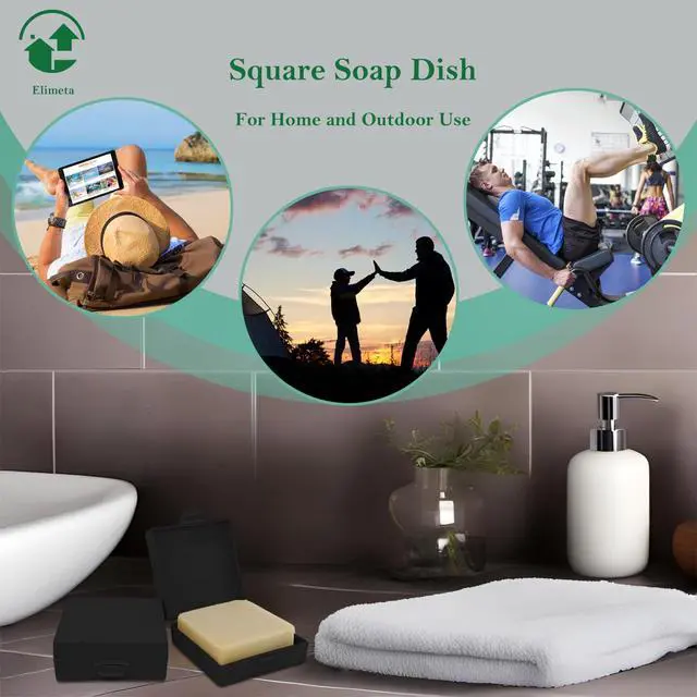 Alt view image 3 of 6 - Square Soap Dishes Holder for Shower Travel Soap Container with Lid Lightweight Waterproof Soap Box for Dr. Squatch Men's Soap Bar for Traveling Toiletry Gym Bathroom (Black)