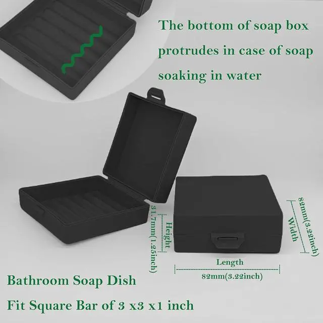 Alt view image 4 of 6 - Square Soap Dishes Holder for Shower Travel Soap Container with Lid Lightweight Waterproof Soap Box for Dr. Squatch Men's Soap Bar for Traveling Toiletry Gym Bathroom (Black)
