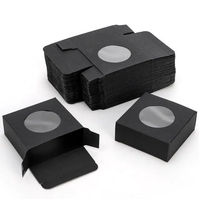 Alt view image 5 of 7 - 100 Pcs Soap Boxes for Homemade, 3 x 3 x 1.2 Inch Small Kraft Paper Soap Packaging Boxes, Mini Treat Box with Window, Square Gift Wrapping Box for Candy Jewelry Display, Black