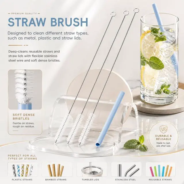Alt view image 5 of 7 - 6 Pack Cup Lid Cleaning Brush Set with 3 Straws, Multifunctional Bottle Brush, Cup Lid Gap Cleaner, Durable Bristle Crevice Cleaning Brush,Flat End Brushes