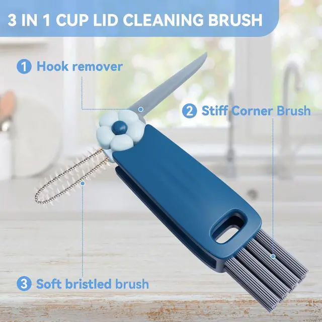Alt view image 6 of 7 - 6 Pack Cup Lid Cleaning Brush Set with 3 Straws, Multifunctional Bottle Brush, Cup Lid Gap Cleaner, Durable Bristle Crevice Cleaning Brush,Flat End Brushes