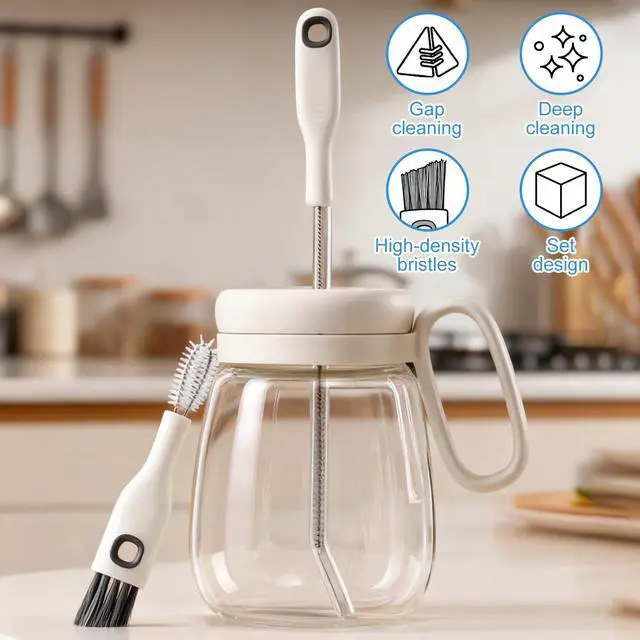 Alt view image 4 of 6 - 2pcs Cup Lid Cleaning Brush Set, Multifunctional Gap Cleaner & Straw Brush with Long Narrow and Short Wide Brushes, Portable Bottle Cleaning Kit for Baby Bottle, Sippy Cup, Teapot Spout, Tumbler Tubes