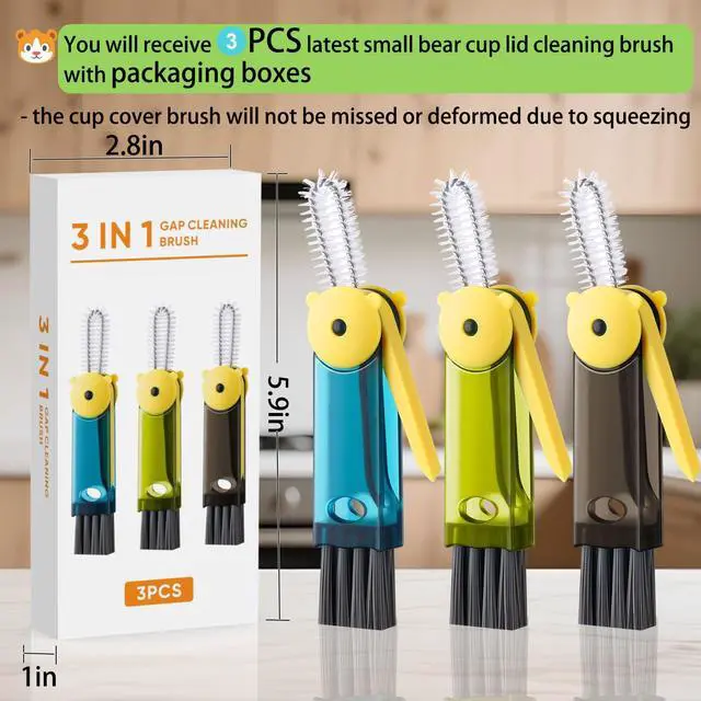 Alt view image 2 of 6 - 3 in 1 Cup Lid Cleaning Brush - Upgraded Version Cup Lid Brush with Packaging Box, Suitable for All Types of Cups, Bottle Gaps, Portable Travel and Home Kitchen Multifunctional Cleaning Set (3pcs)