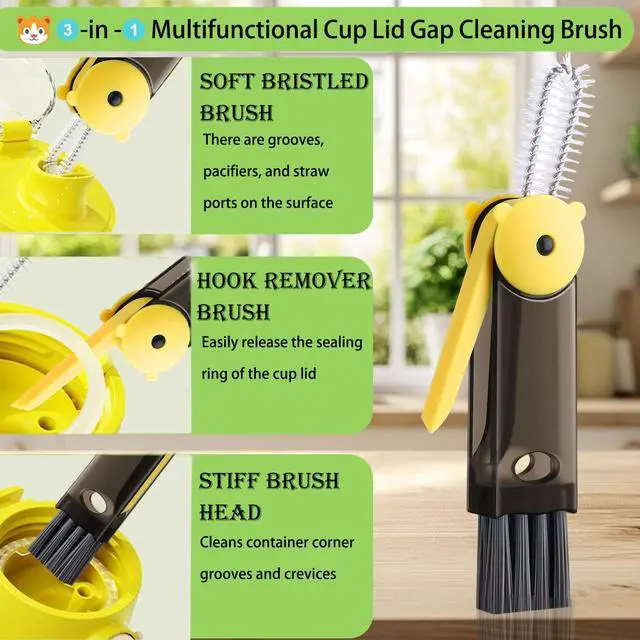Alt view image 3 of 6 - 3 in 1 Cup Lid Cleaning Brush - Upgraded Version Cup Lid Brush with Packaging Box, Suitable for All Types of Cups, Bottle Gaps, Portable Travel and Home Kitchen Multifunctional Cleaning Set (3pcs)