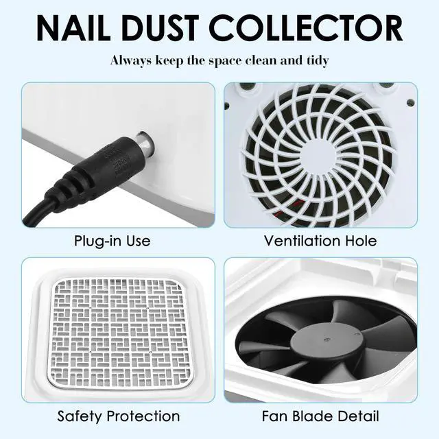 Alt view image 5 of 7 - Nail Dust Collector with Reusable Filter for Acrylic Gel Nails, Vacuum Fan Dust Collector for Beginner, Adjustable Nail Vacuum Suction Fan for Manicure Pedicure at Salon or Home