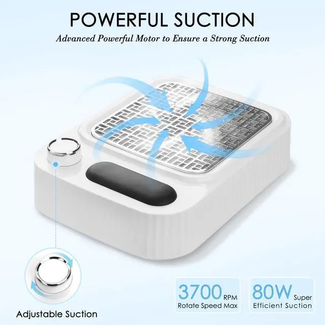 Alt view image 4 of 7 - Nail Dust Collector with Reusable Filter for Acrylic Gel Nails, Vacuum Fan Dust Collector for Beginner, Adjustable Nail Vacuum Suction Fan for Manicure Pedicure at Salon or Home