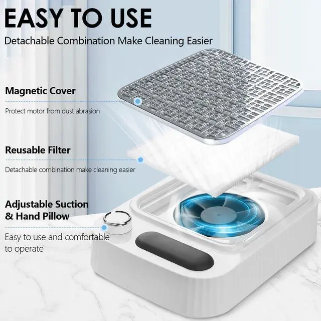 Alt view image 3 of 7 - Nail Dust Collector with Reusable Filter for Acrylic Gel Nails, Vacuum Fan Dust Collector for Beginner, Adjustable Nail Vacuum Suction Fan for Manicure Pedicure at Salon or Home