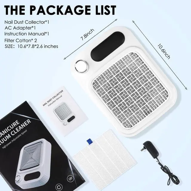 Alt view image 6 of 7 - Nail Dust Collector with Reusable Filter for Acrylic Gel Nails, Vacuum Fan Dust Collector for Beginner, Adjustable Nail Vacuum Suction Fan for Manicure Pedicure at Salon or Home