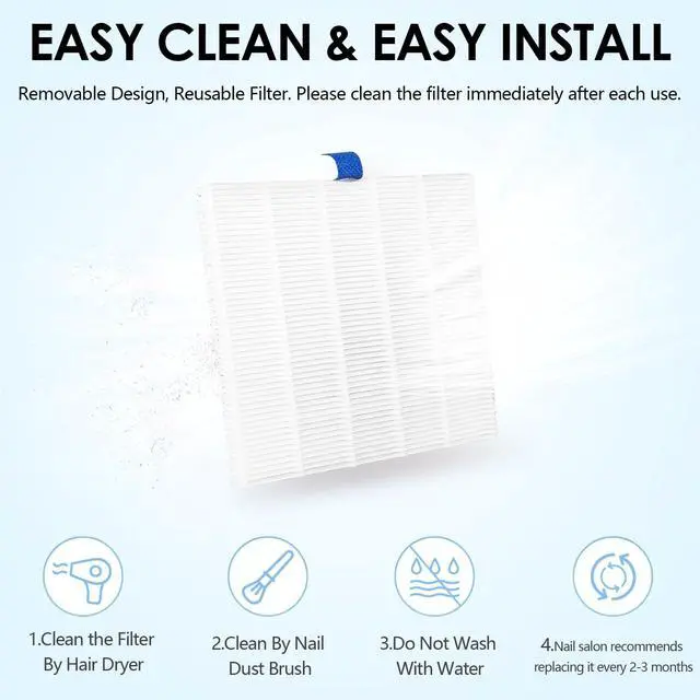 Alt view image 7 of 7 - Nail Dust Collector with Reusable Filter for Acrylic Gel Nails, Vacuum Fan Dust Collector for Beginner, Adjustable Nail Vacuum Suction Fan for Manicure Pedicure at Salon or Home