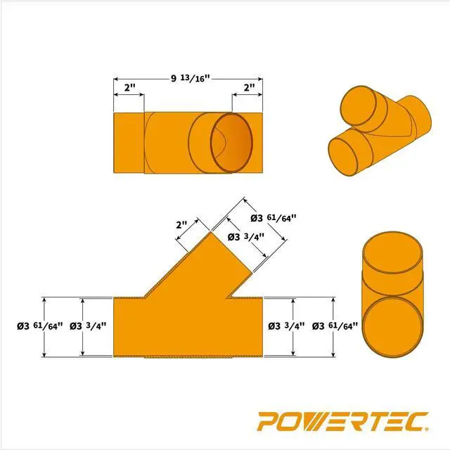 Alt view image 5 of 6 - 4 Inch Y Fitting for 4" Dust Collection Hose, 4 Inch Dust Collection Hose Connector Fittings for Dust Collection System, 1 pack (70106)