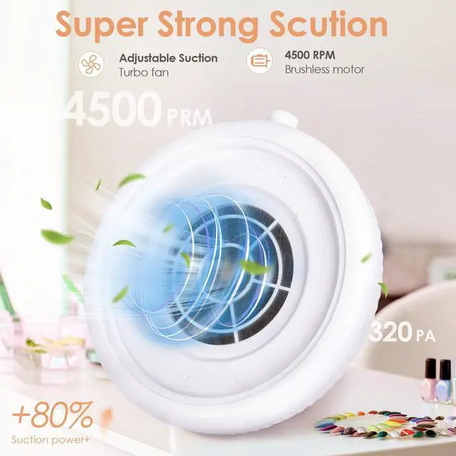 Alt view image 3 of 7 - Nail Dust Collector for Nail Tech, 4500RPM Portable Nail Vacuum Fan