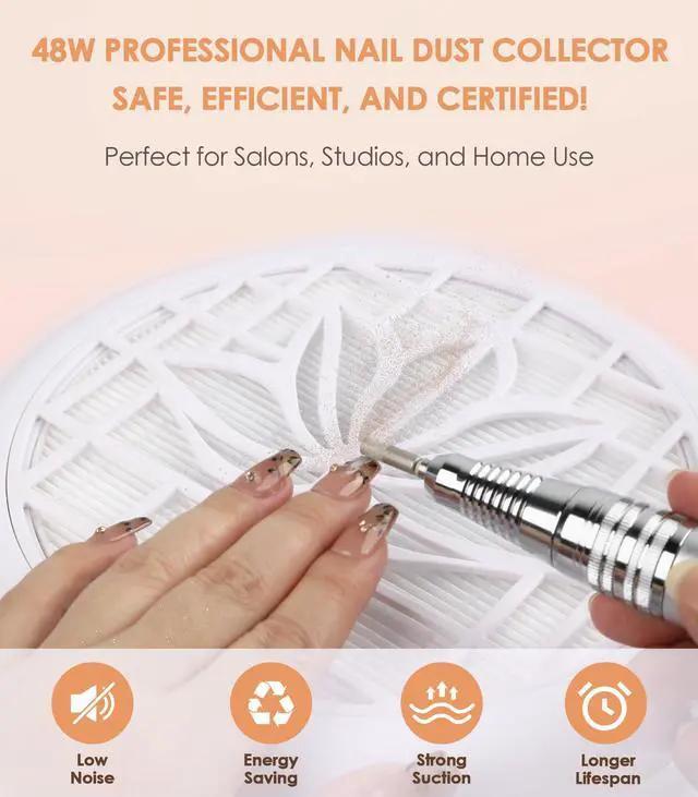 Alt view image 4 of 7 - Nail Dust Collector for Nail Tech, 4500RPM Portable Nail Vacuum Fan