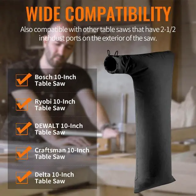 Alt view image 2 of 7 - Table Saw Dust Collector Bag Compatible for Bosch/Dewalt/Ryobi/Craftsman/RIGID/Metabo/Kobalt/Skilsaw/Delta (10" Tablesaws with 2.5" Dust Port)-1Pack